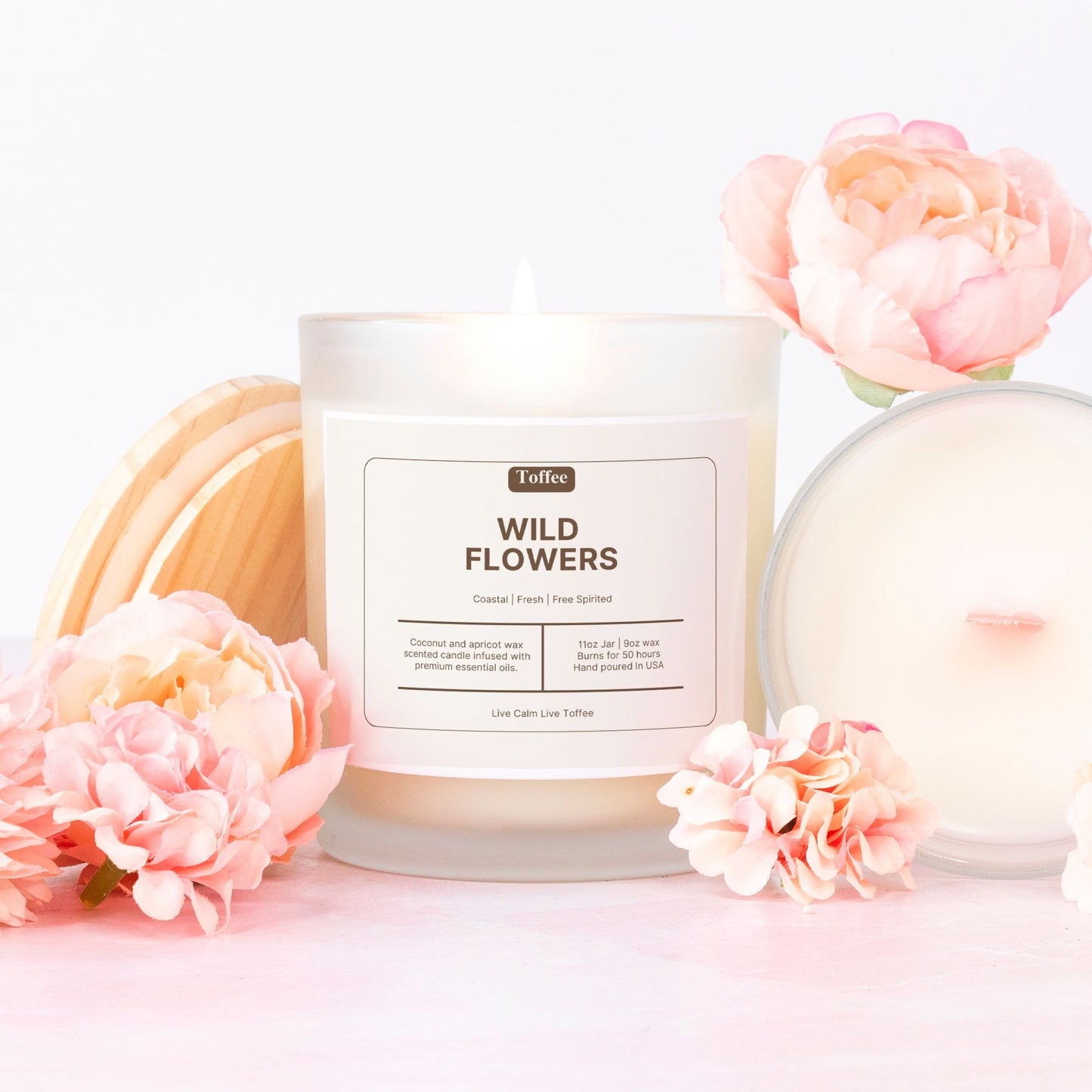 Wildflowers Pink Wick Frosted Glass Candle