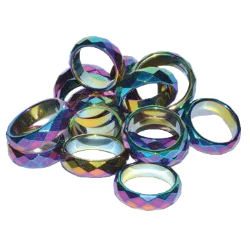 (set of 50) Rainbow Magnetic Hematite Faceted rings