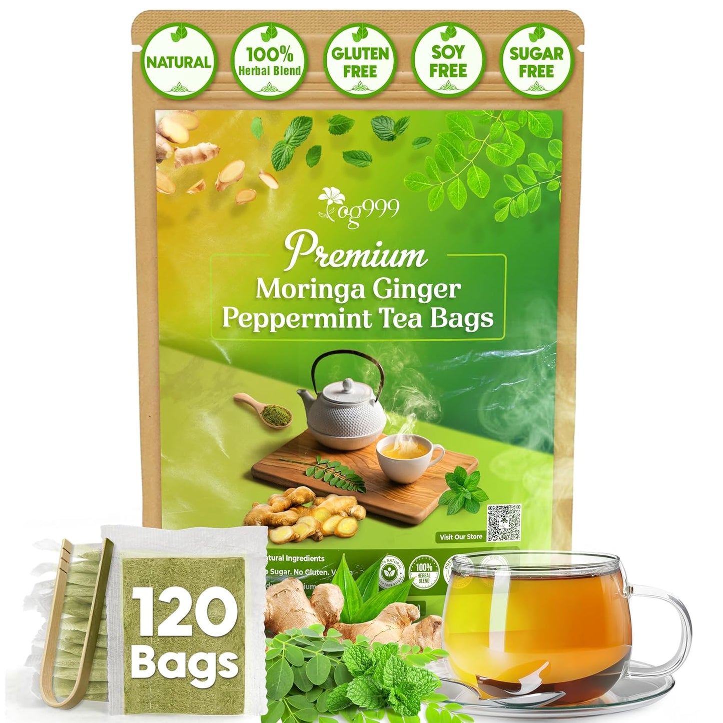 Premium Moringa Ginger Peppermint Herbal Tea
