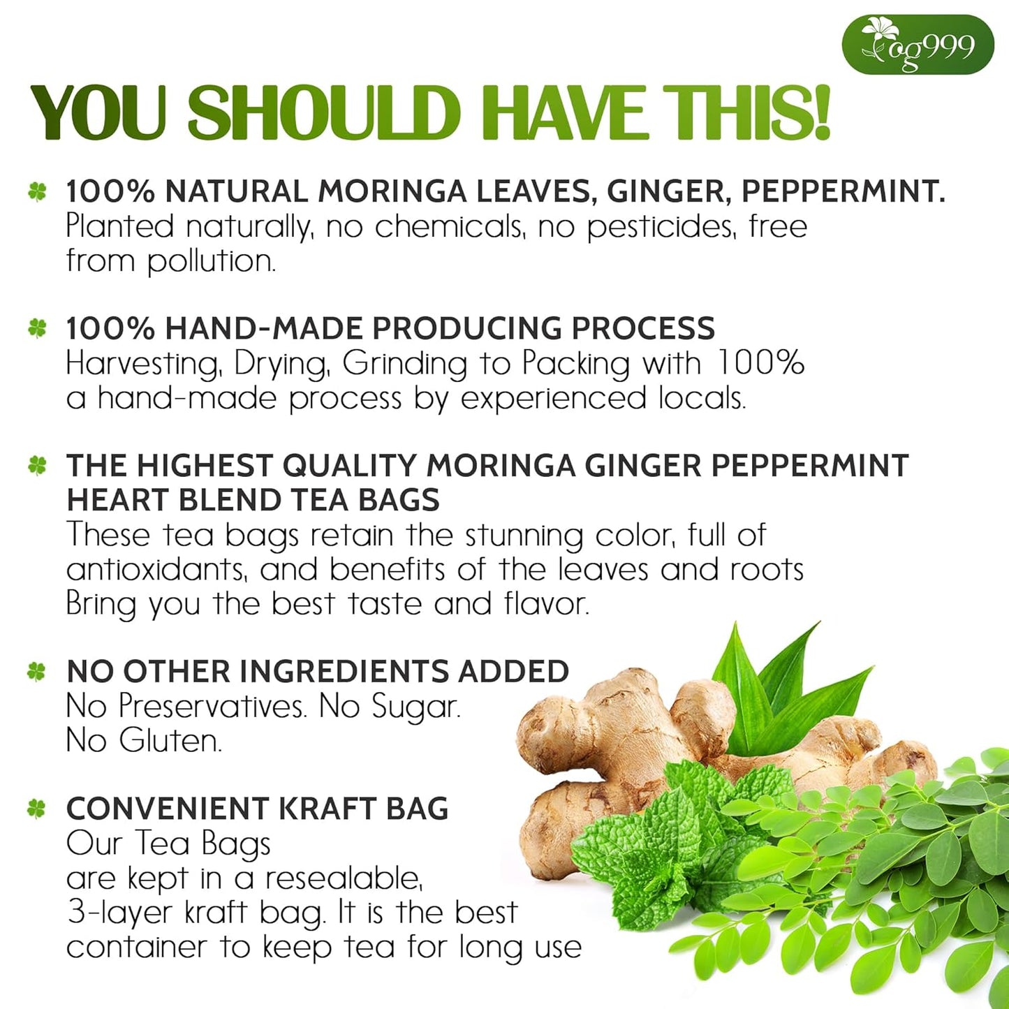 Premium Moringa Ginger Peppermint Herbal Tea