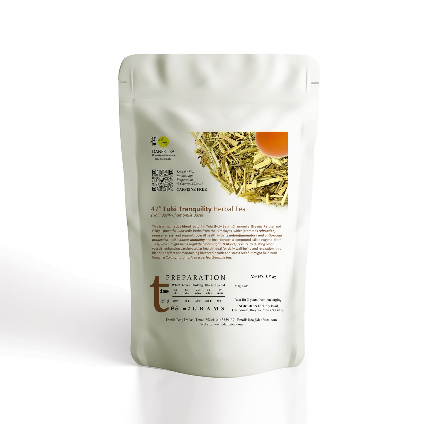 47° Tulsi Chamomile Tranquility Herbal Tea (Holy Basil Tea)