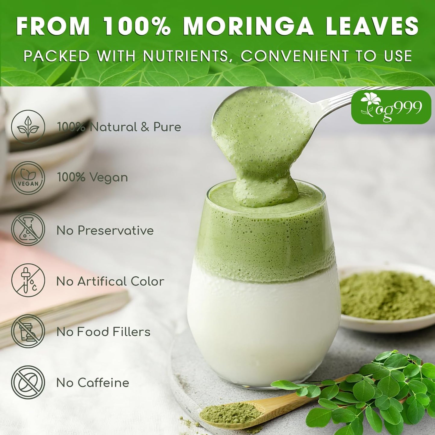 Premium Moringa Leaf Powder, 100% Natural & Pure