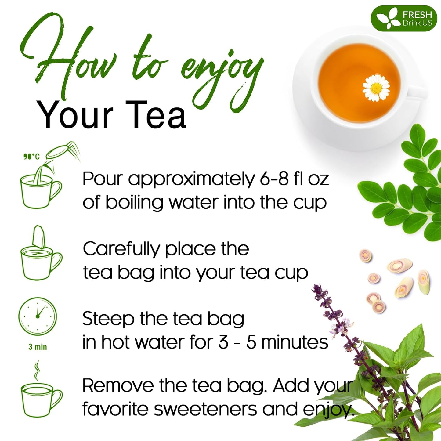 Premium Tulsi Moringa Lemongrass Tea Bags, 100% Natural