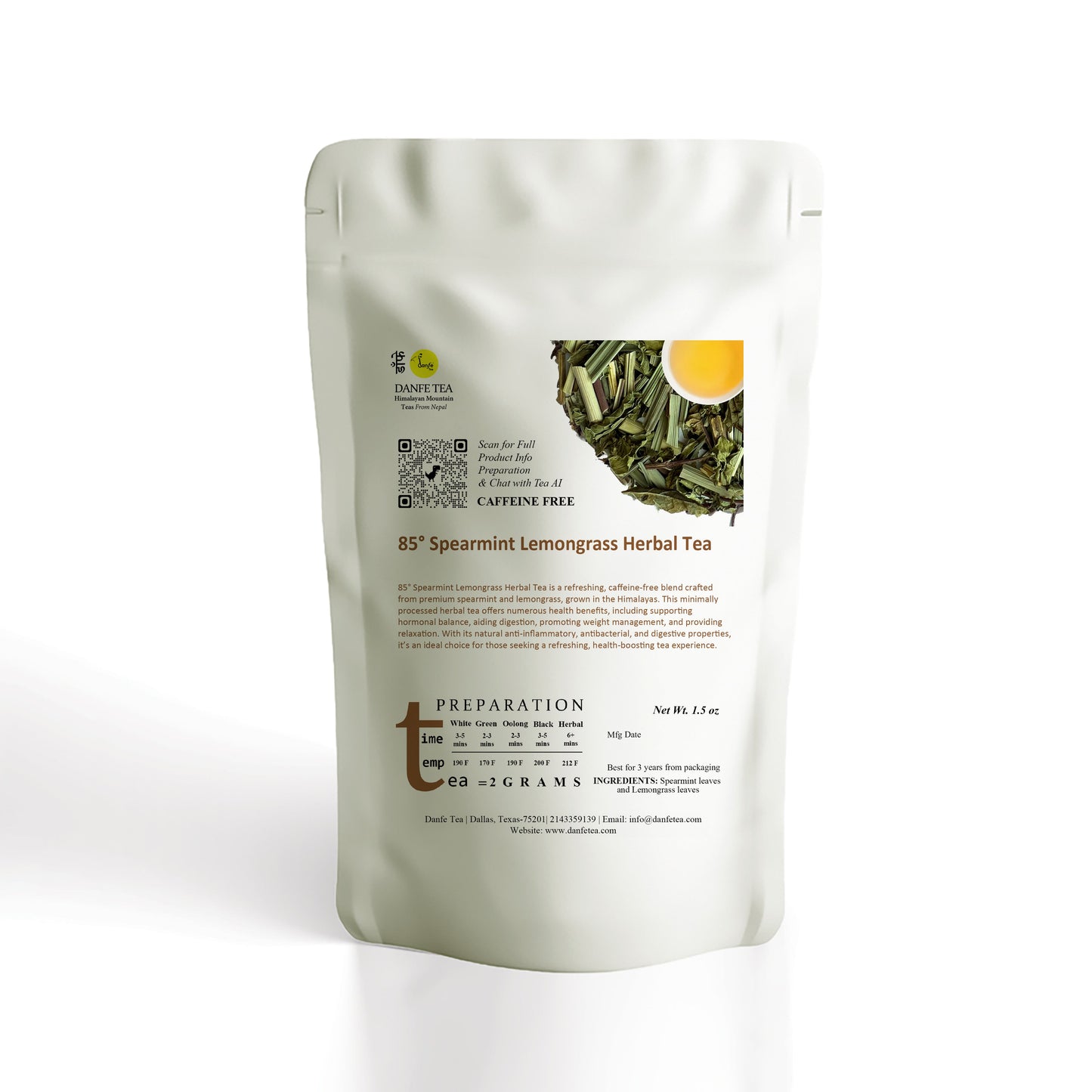 85° Spearmint Lemongrass Herbal Tea (Caffeine Free)