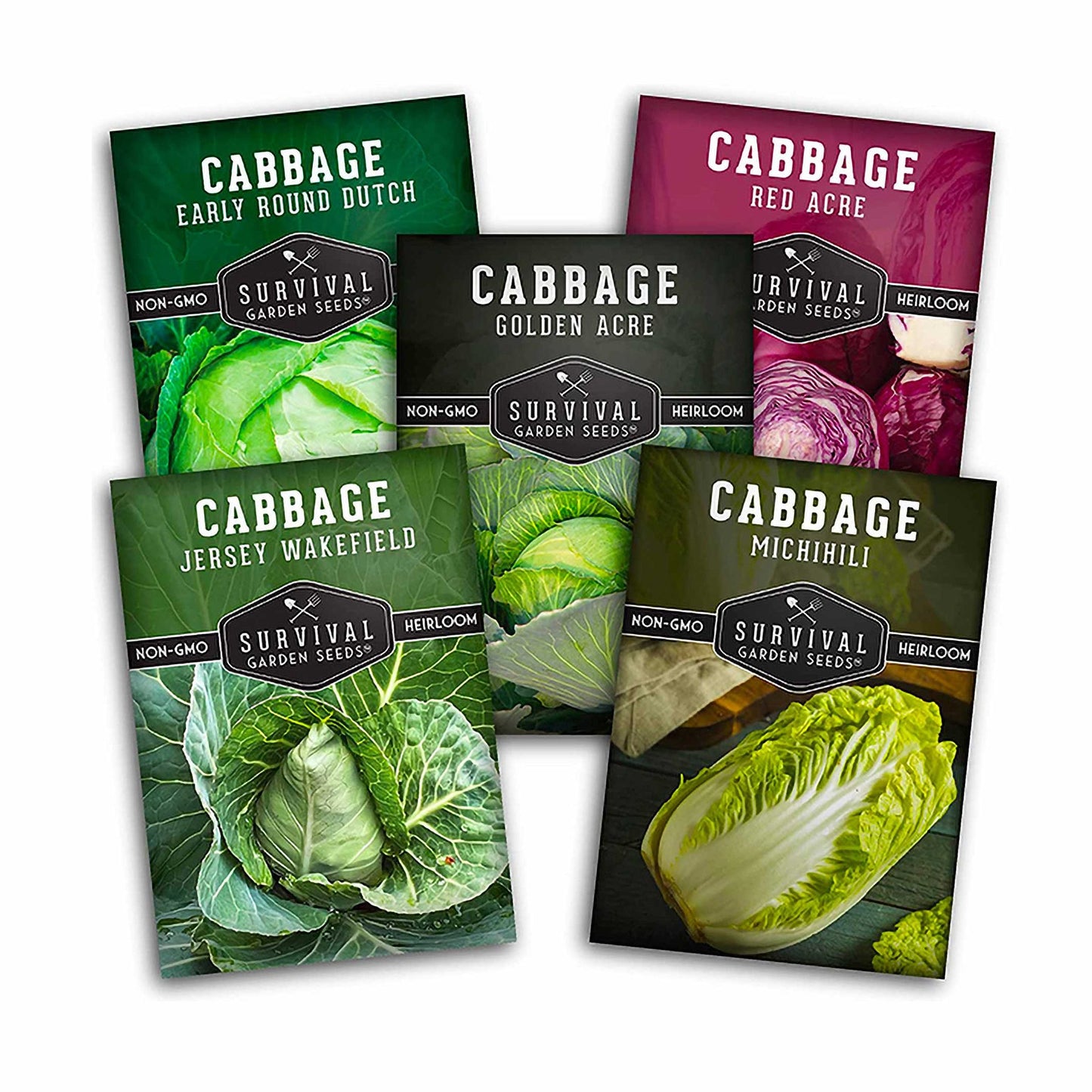 Cabbage Seed Collection - Red Acre, Golden Acres, Jersey Wakefield, Early Round Dutch & Michihili (Napa)