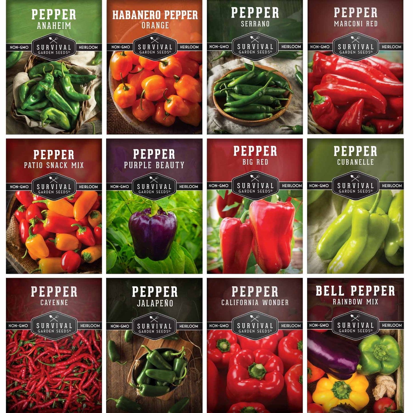 12 Pepper Seed Collection - Hot, Sweet & Colorful Peppers
