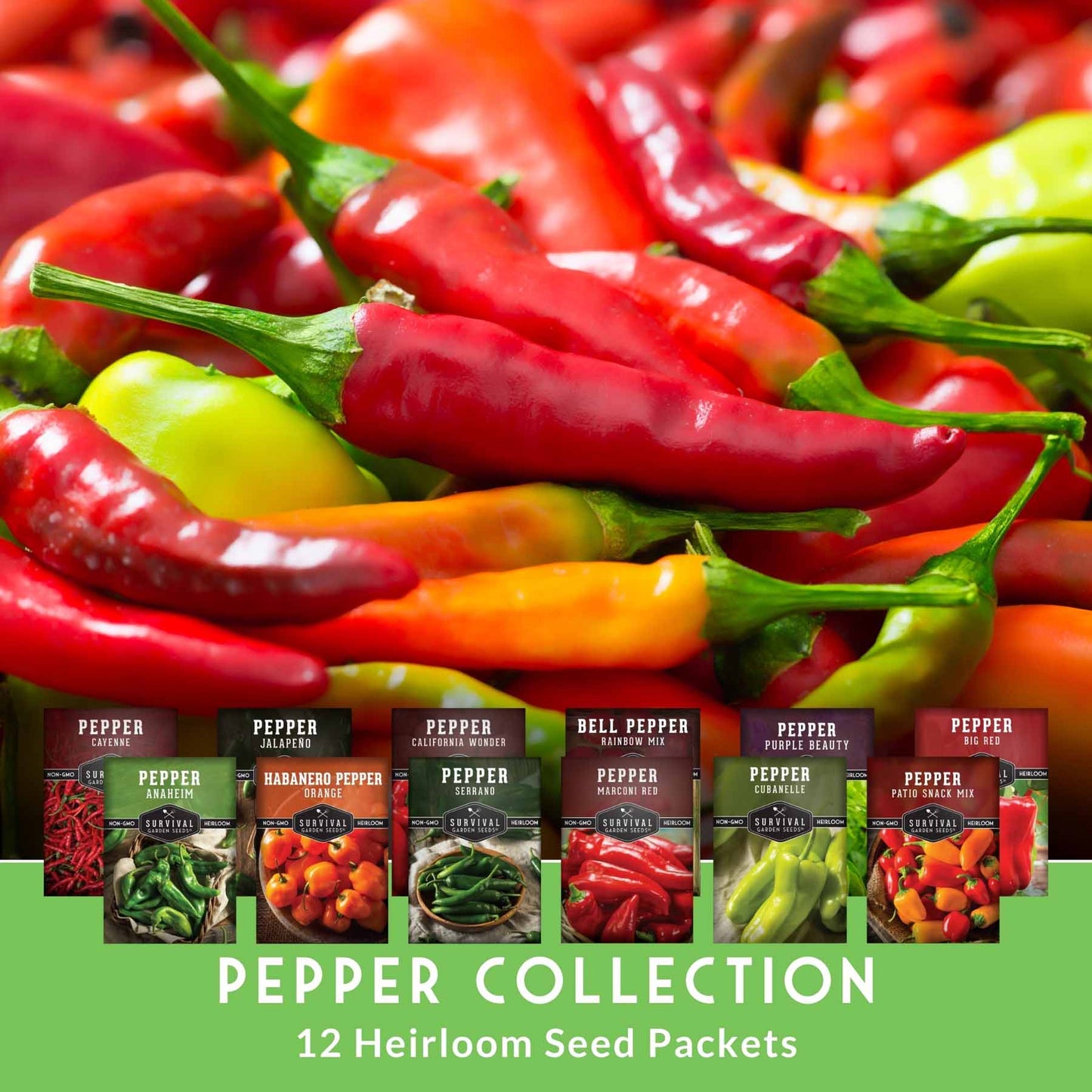 12 Pepper Seed Collection - Hot, Sweet & Colorful Peppers