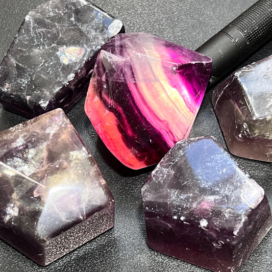 Rainbow Fluorite Crystal Faceted Polished Free Form Carving Shapes Palm Stones