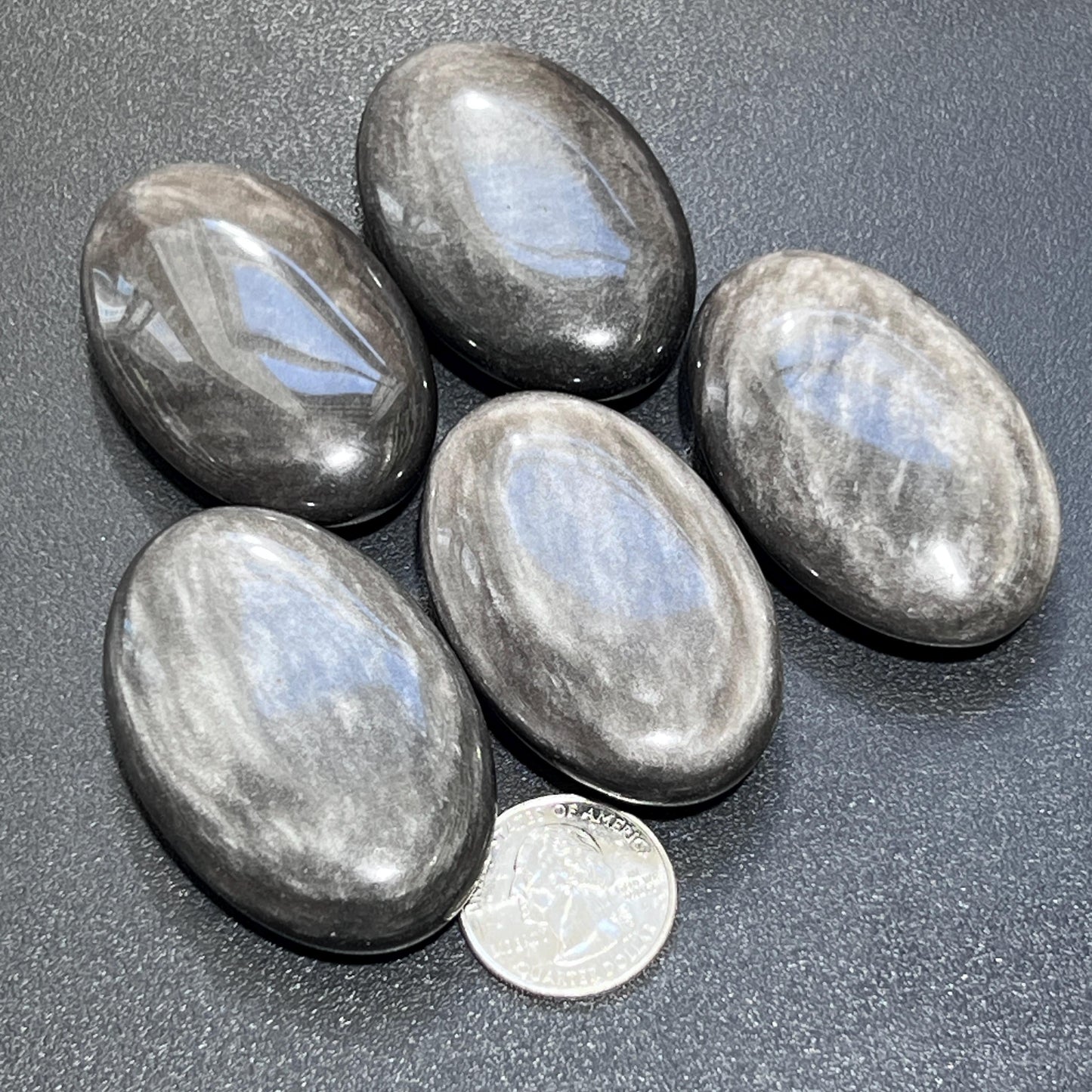 Silver Sheen Black Obsidian Palm Stone Gemstone Decor Carving Supply