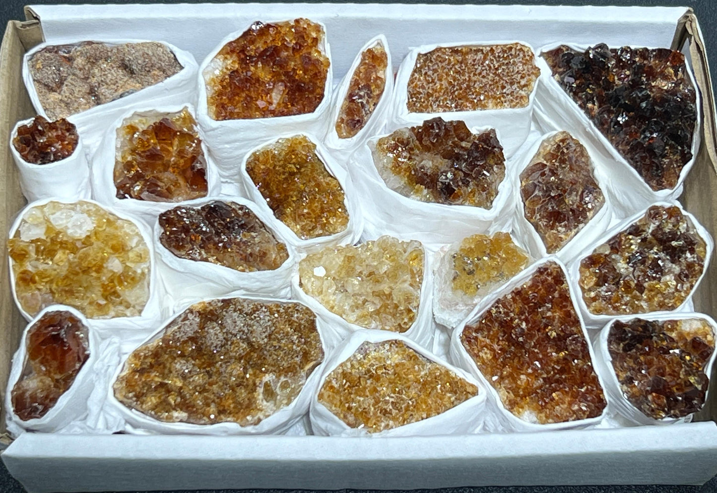 Citrine Druzy Crystal Cluster Wholesale Box Flat